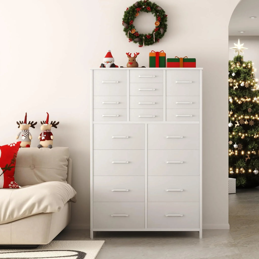 White 18 Drawer Fabric Dresser Q2730