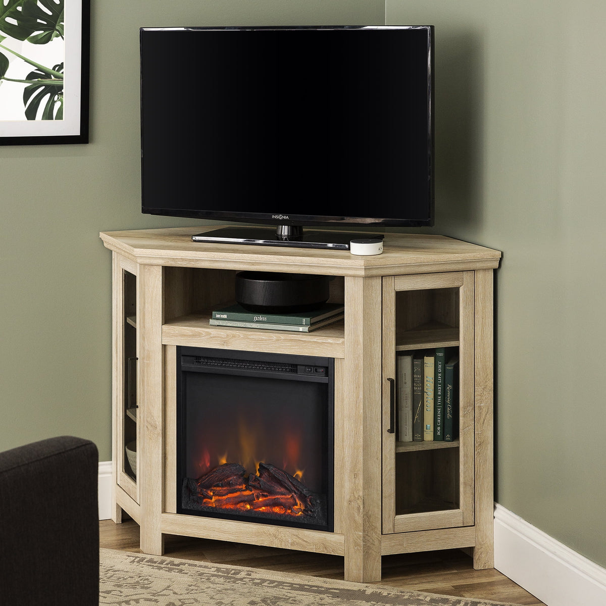 White Oak Corner Fireplace TV Stand K46564