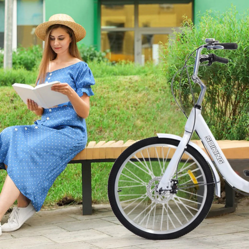 24-Inch 7-Speed Foldable Tricycle Cruiser Bike with Basket K425
