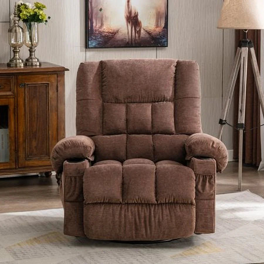 Brown Massage Rocker Recliner Chair with Heat and Cup Holders W2418