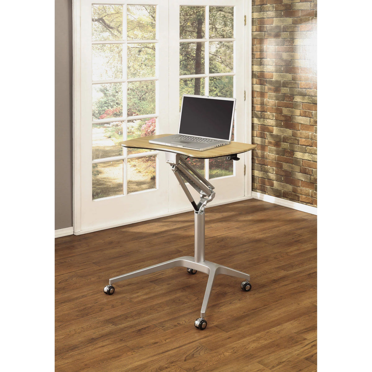 Height Adjustable Steel and Maple Mobile Desk Y7715