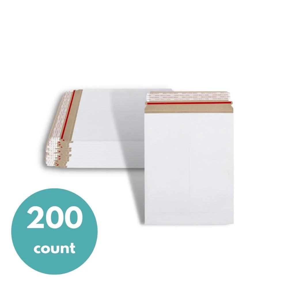 200 Pack White Cardboard Rigid Mailers with Self Adhesive Seal, 9" x 11.5" S64648