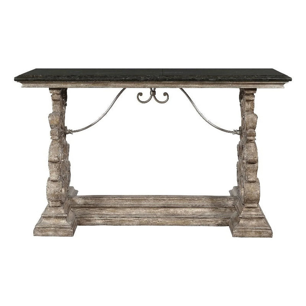 Brown Wood Console Table with Marble Top V9416