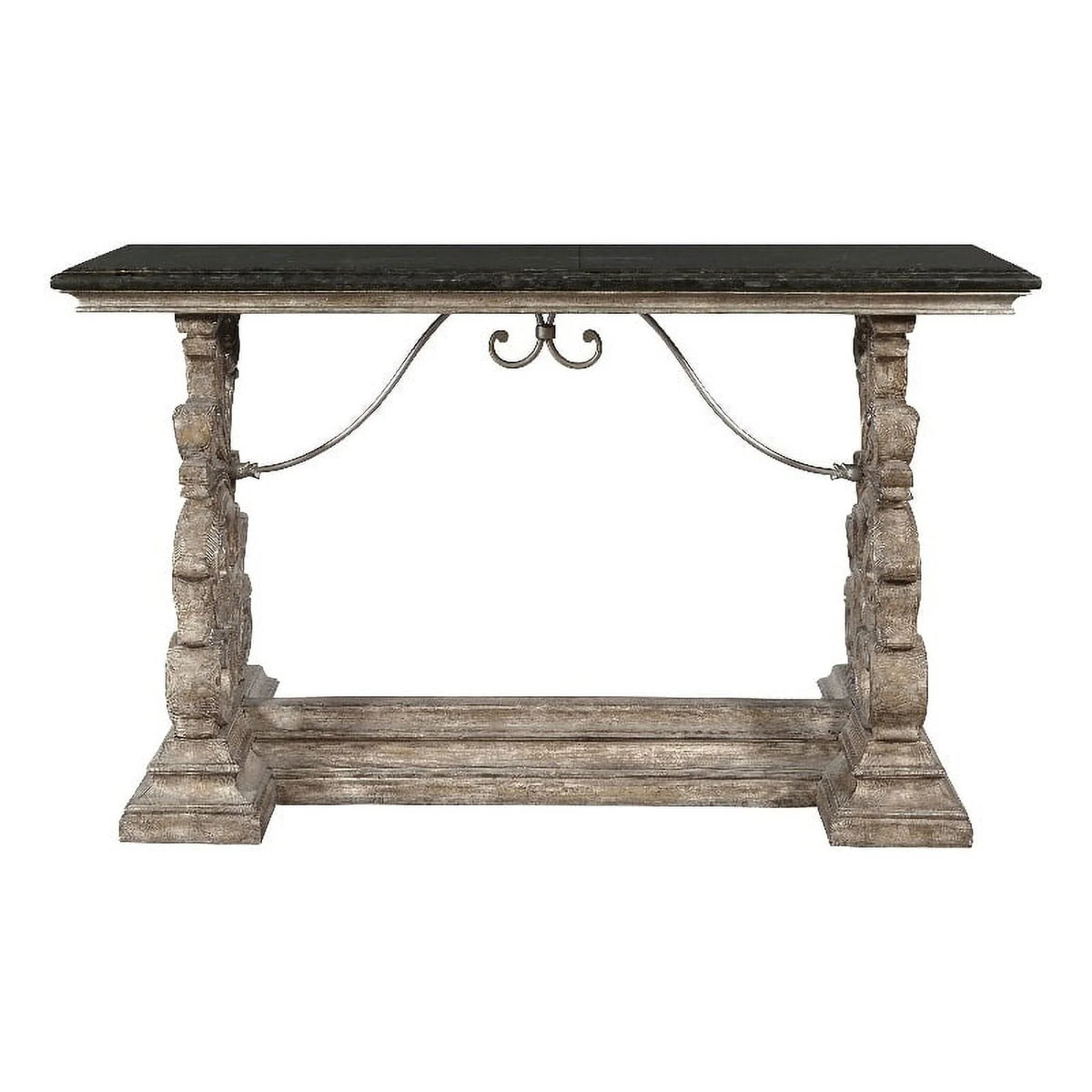Brown Wood Console Table with Marble Top V9416