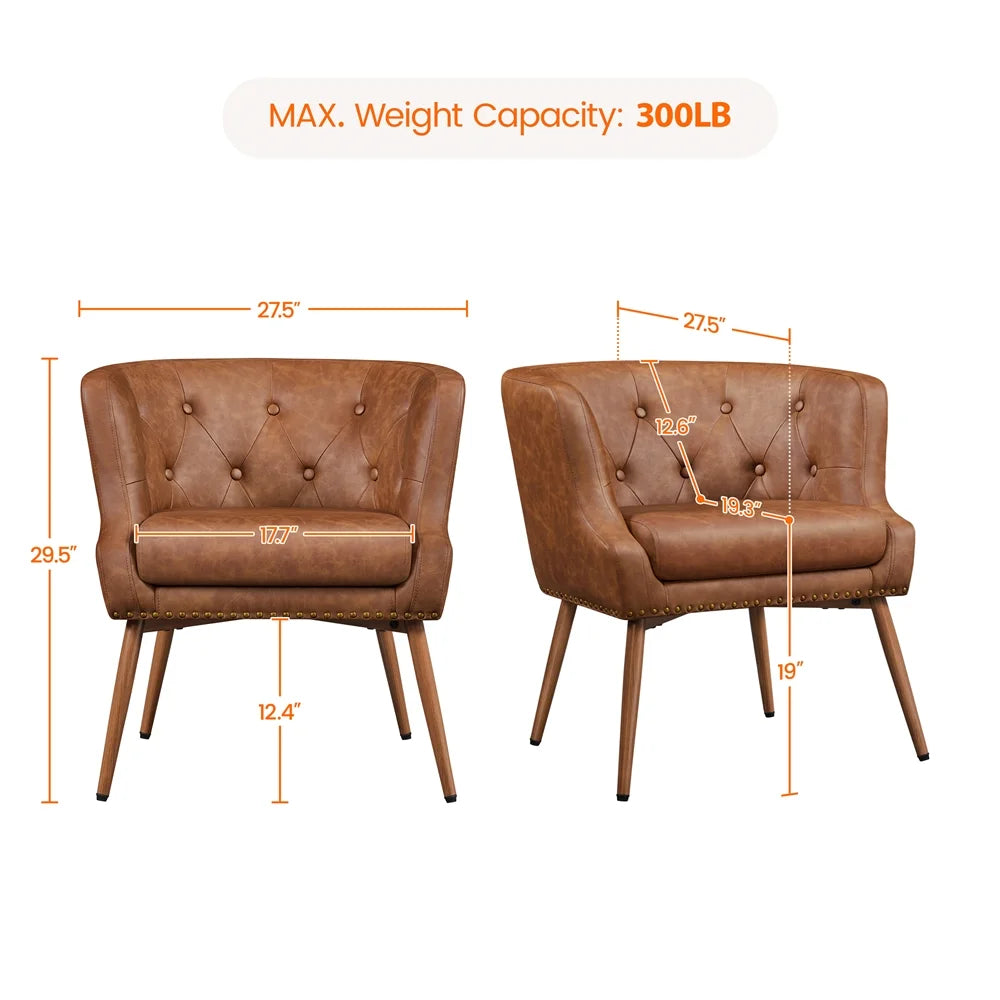 Brown Faux Leather Accent Chair with Metal Legs Y11765