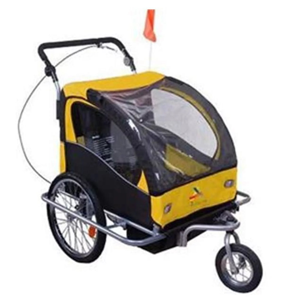 2-in-1 Double Child Two-Wheel Bicycle Cargo Trailer with 2 Safety Harnesses, Green C96938