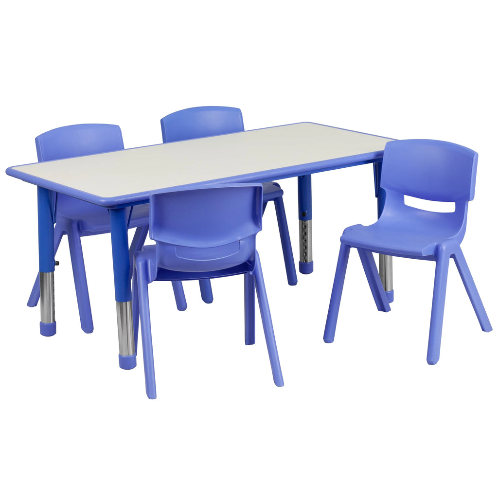 Blue Plastic Height Adjustable Activity Table Set with 4 Chairs H4188