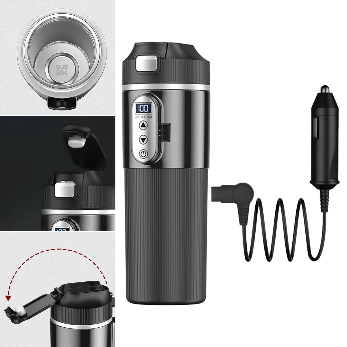 Black Portable Electric Car Heating Cup F9078