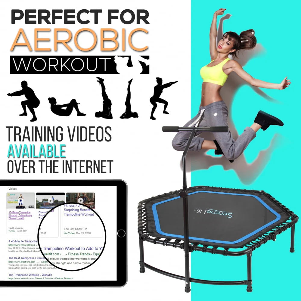 Portable Fitness Trampoline with Adjustable Handrail S418874