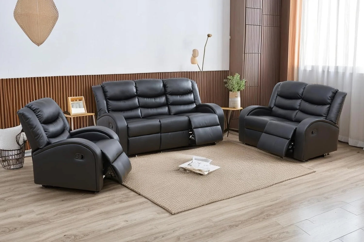 Black Leather 3 Piece Reclining Sofa and Loveseat Set F505