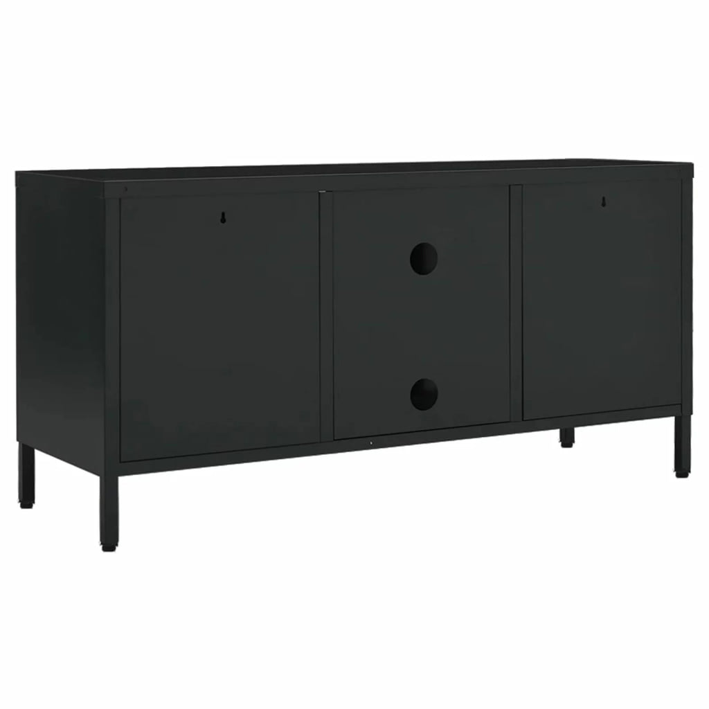 Black Steel TV Stand with Glass Doors A809