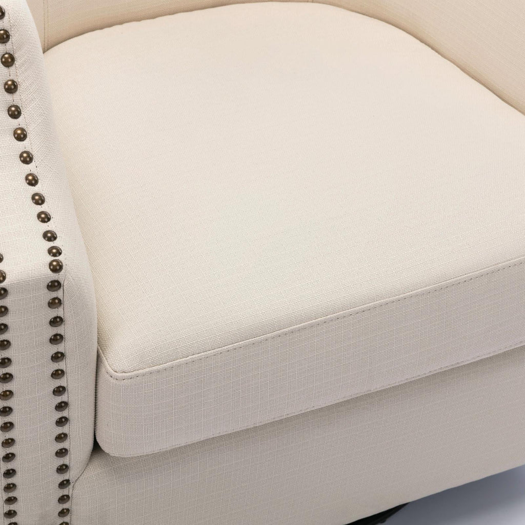 Sky Blue Polyester Linen Swivel Barrel Accent Chair Y941090