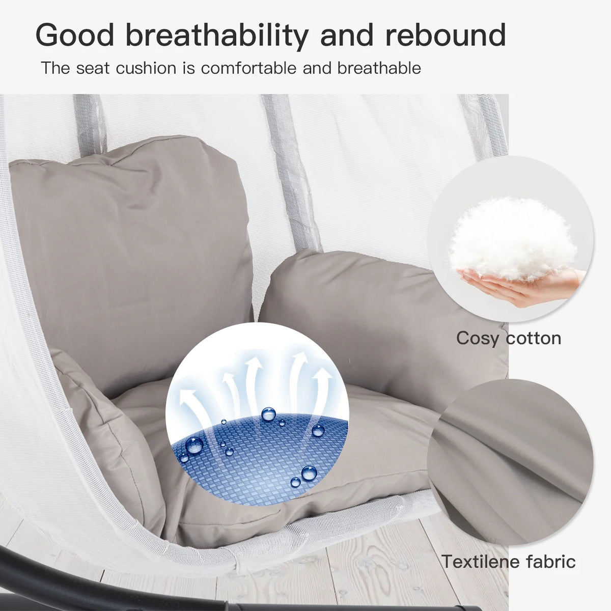 Egg Chair with Metal Stand and Cushion, 400LBS Capacity, Gray V62367