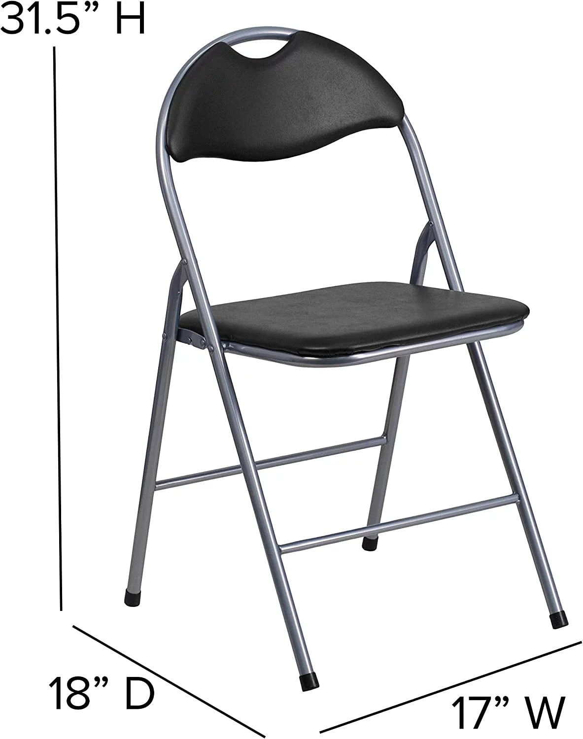2 Pack Black Vinyl Metal Folding Chair with Carrying Handle C939405