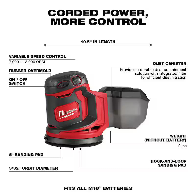 18V Cordless 5 in. Random Orbit Sander with Two 3.0 Ah Batteries N1296