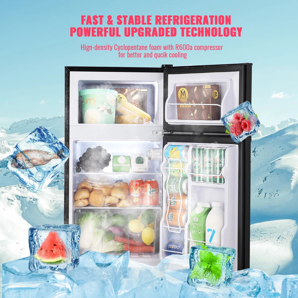 3.5 Cu.ft Dual Door Mini Fridge with Freezer Silver A9007