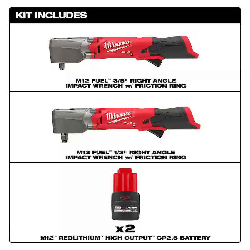 12V Lithium-Ion Brushless Cordless Right Angle Impact Wrenches with 2.5 Ah Batteries H931953