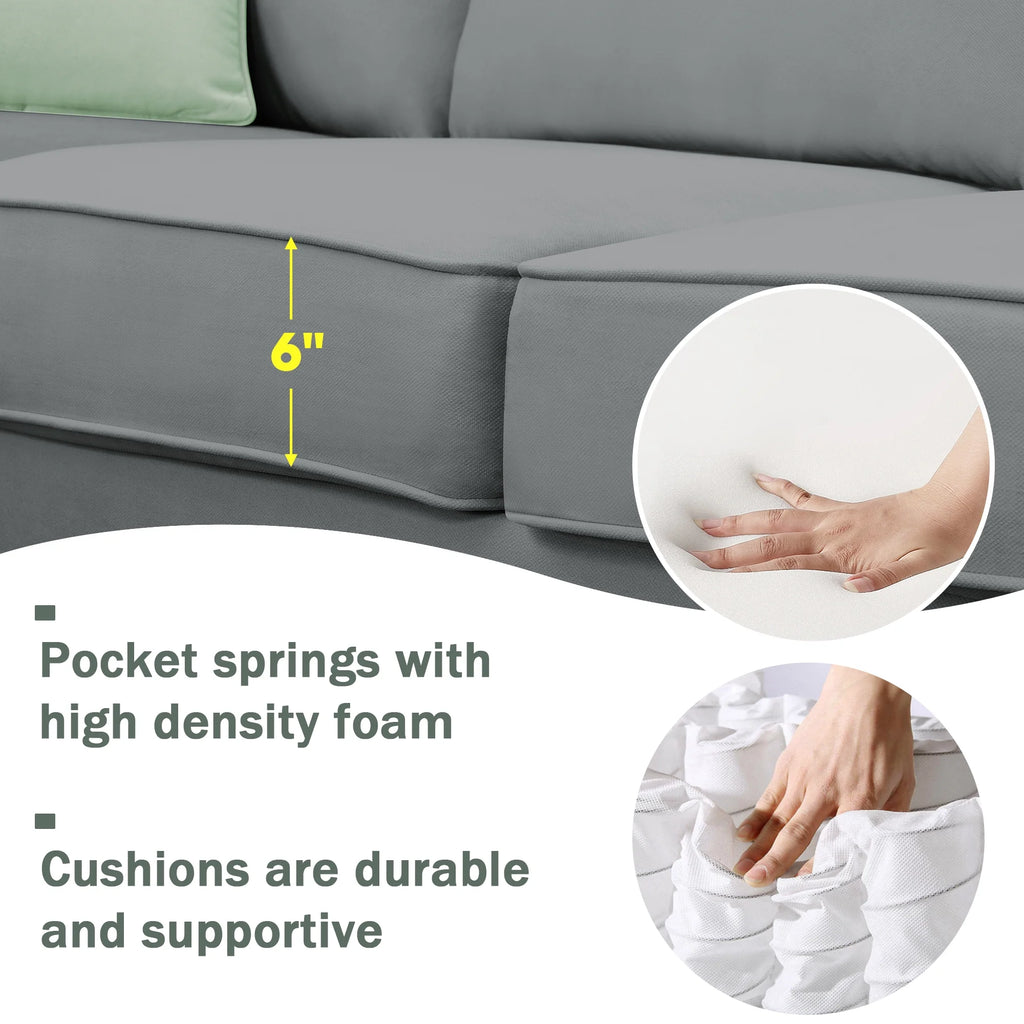 7 Seats L Shape Fabric Sectional Sofa with Ottoman I923