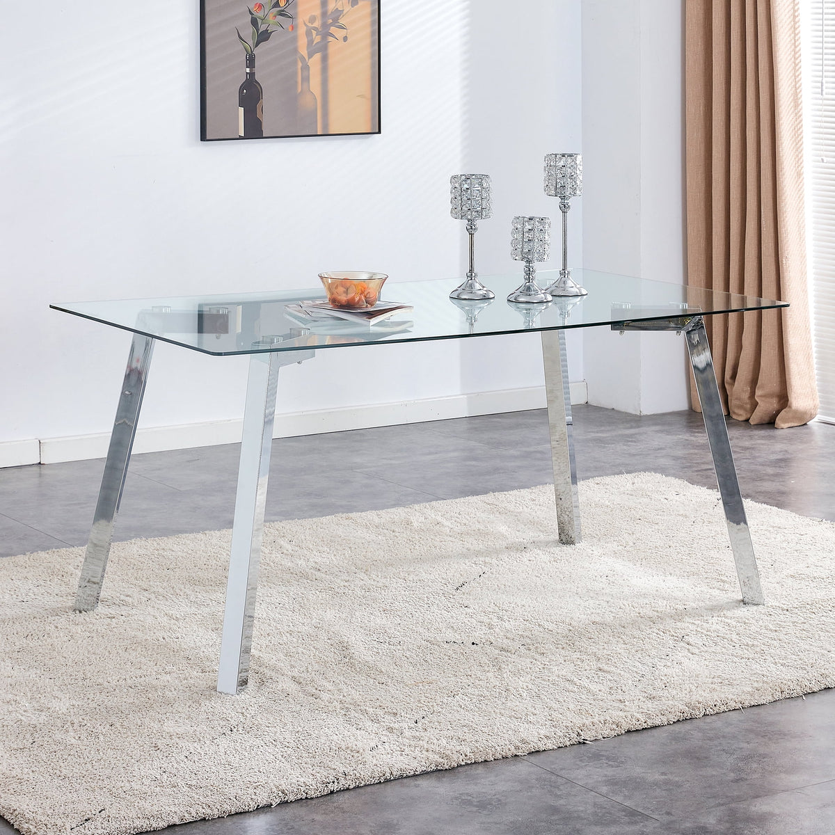 Rectangle Glass Dining Table with Metal Base N4310
