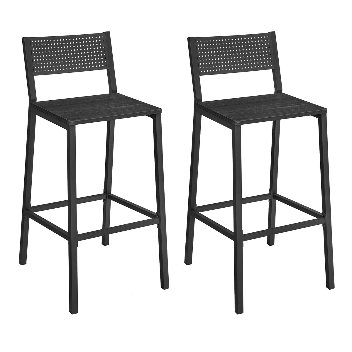 Charcoal Gray and Black Bar Stools Set of 2 with Backrest J298