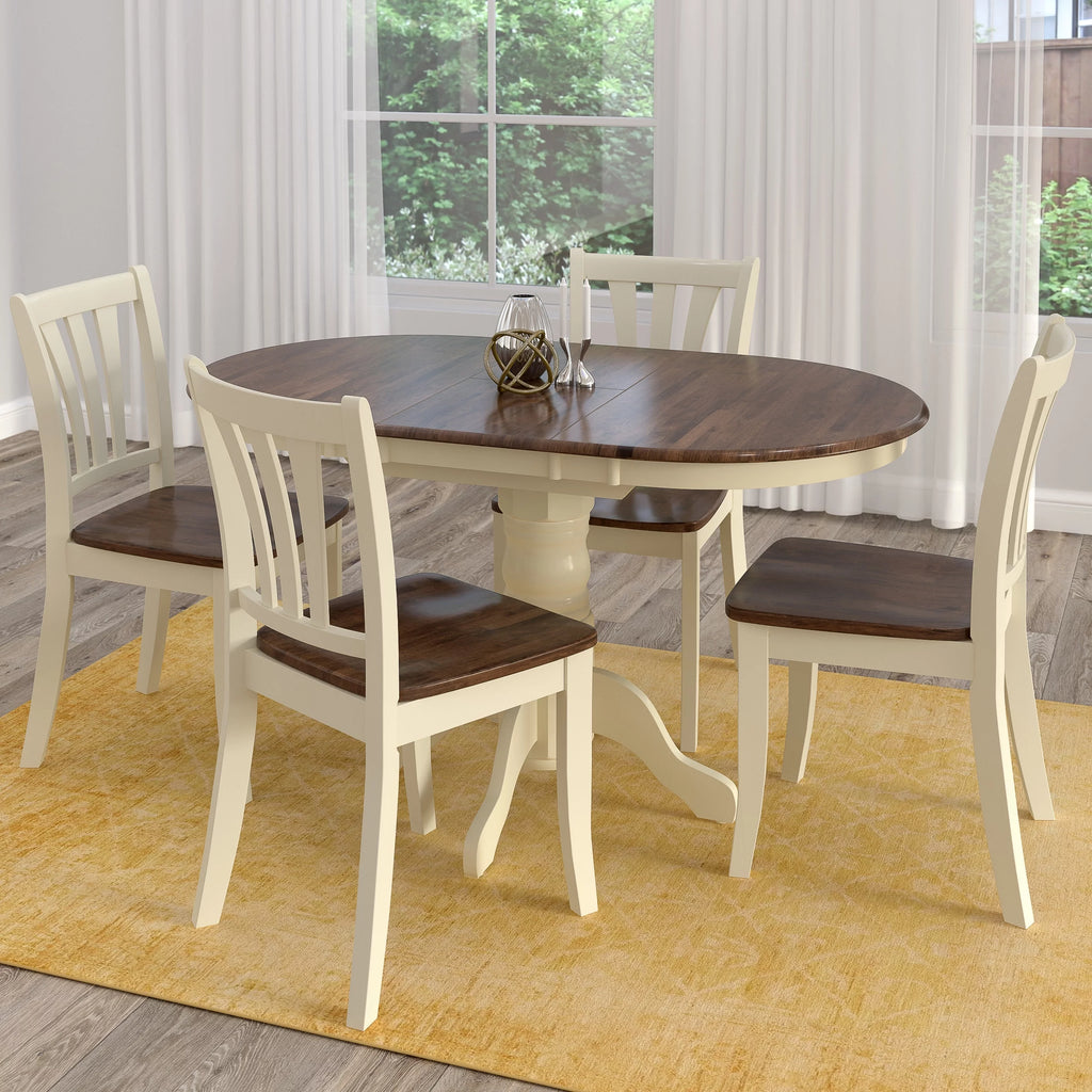 5 Piece Extendable Dark Brown and Cream Solid Wood Dining Set W878420