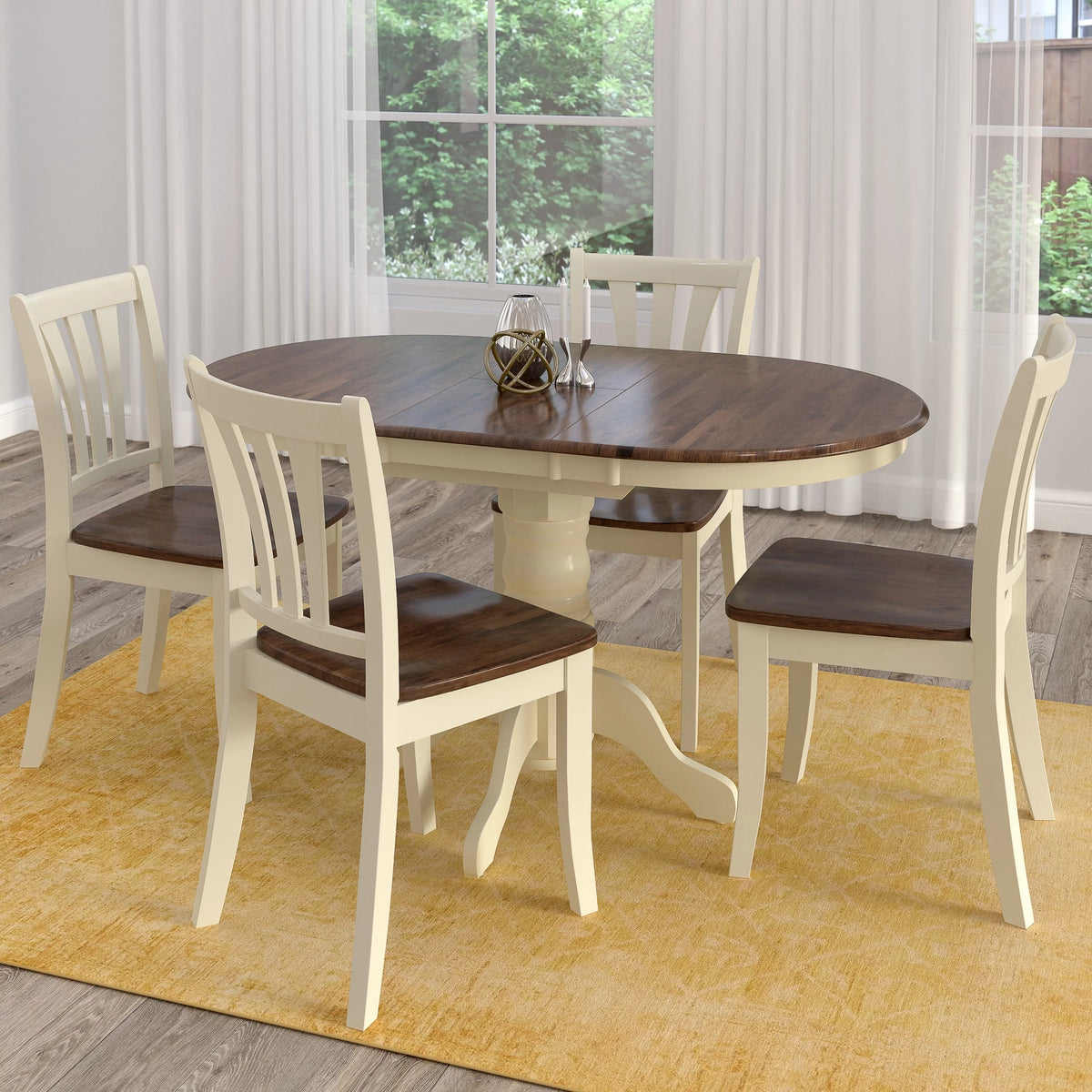 5 Piece Extendable Dark Brown and Cream Solid Wood Dining Set W878420