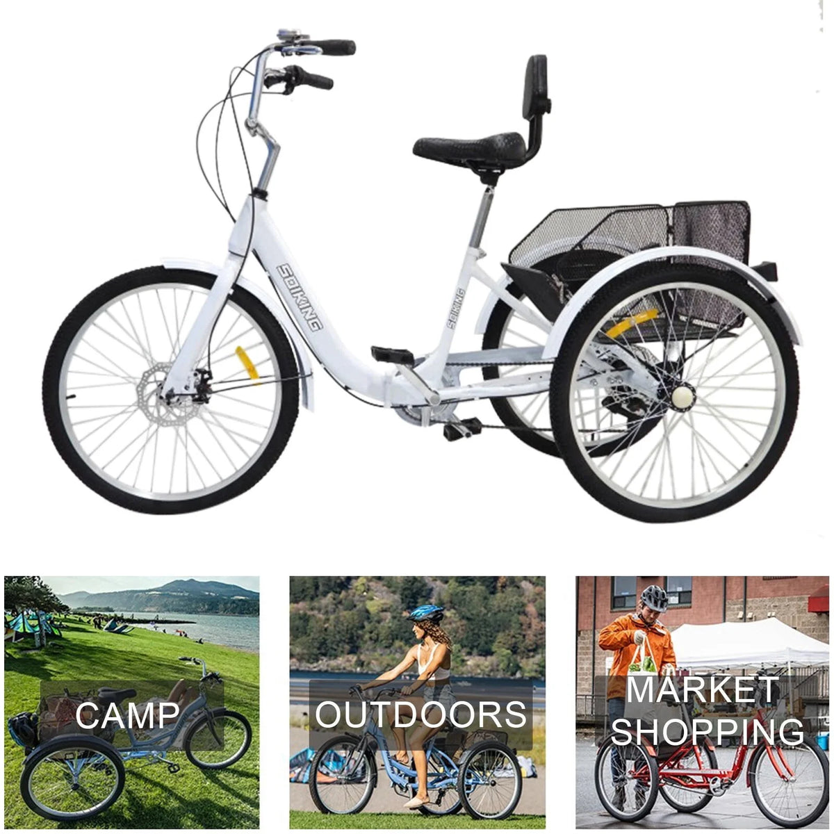24-Inch 7-Speed Foldable Tricycle Cruiser Bike with Basket K425