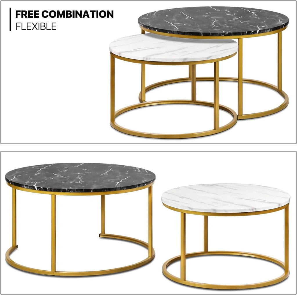 35" Coffee Table Set of 2 Nesting Round Side Tables Metal Frame I8292