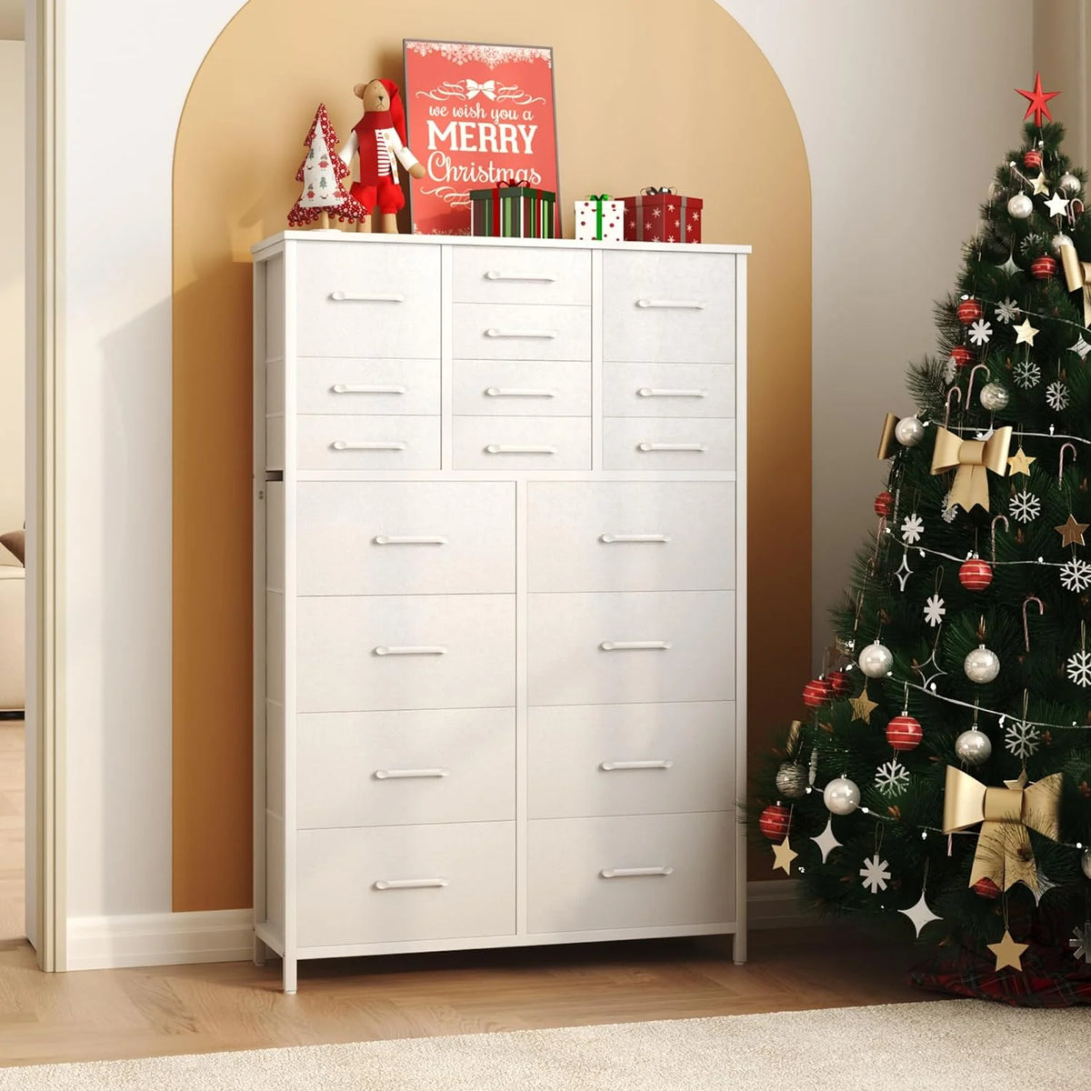 White 18 Drawer Fabric Dresser Q2730