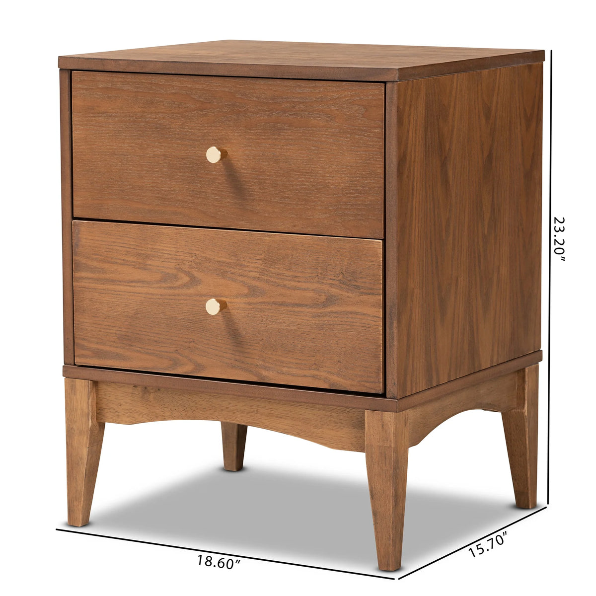Ash Walnut Finished Wood 2-Drawer Nightstand V6344