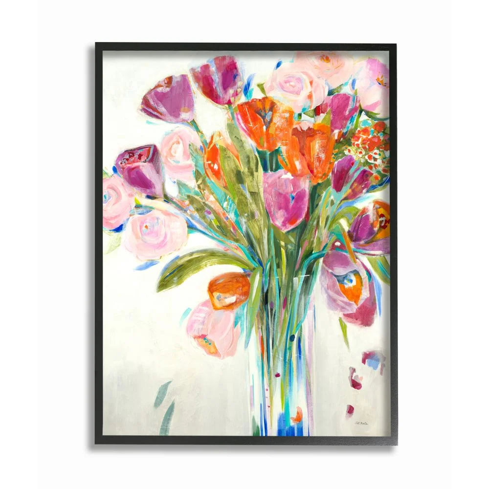 Rose and Tulip Bouquet Framed Wall Art, 24" x 30", Black Framed P881