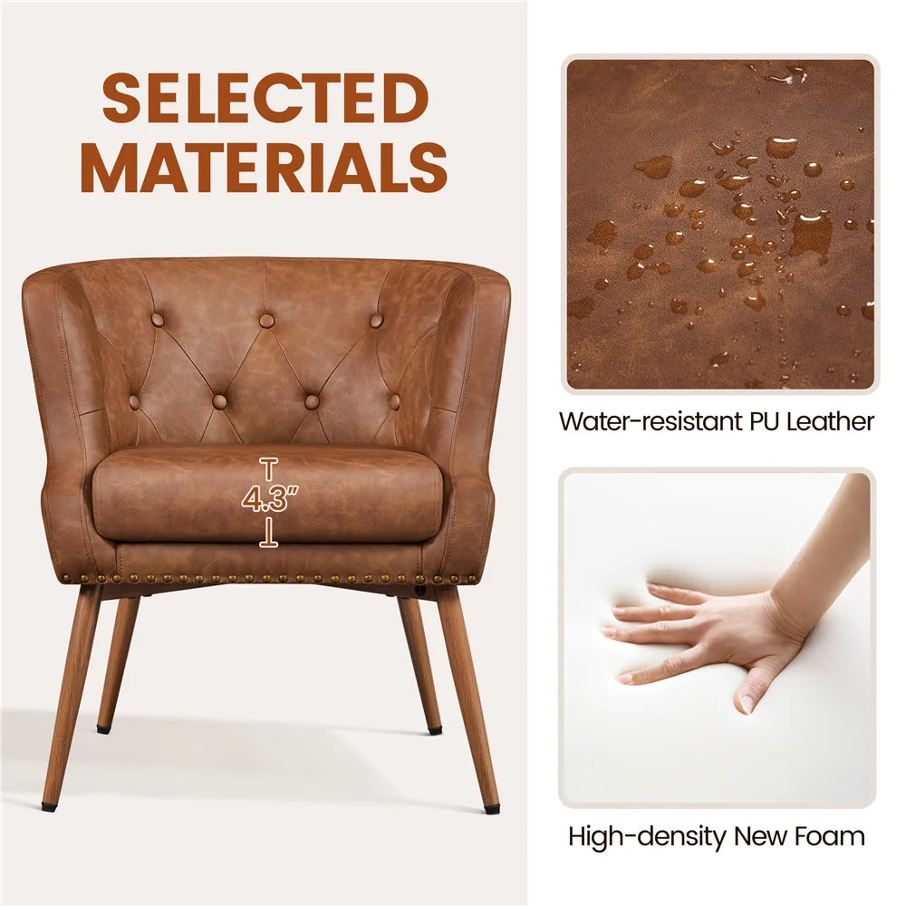 Brown Faux Leather Accent Chair with Metal Legs Y11765
