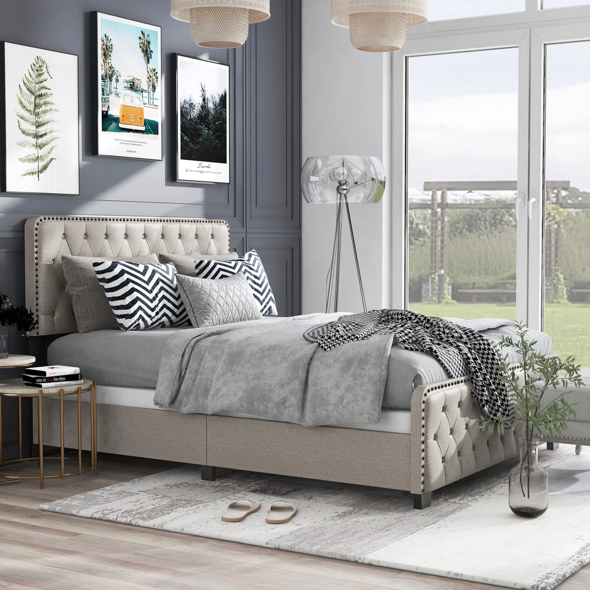 Brown King Tufted Upholstered Bed W5743