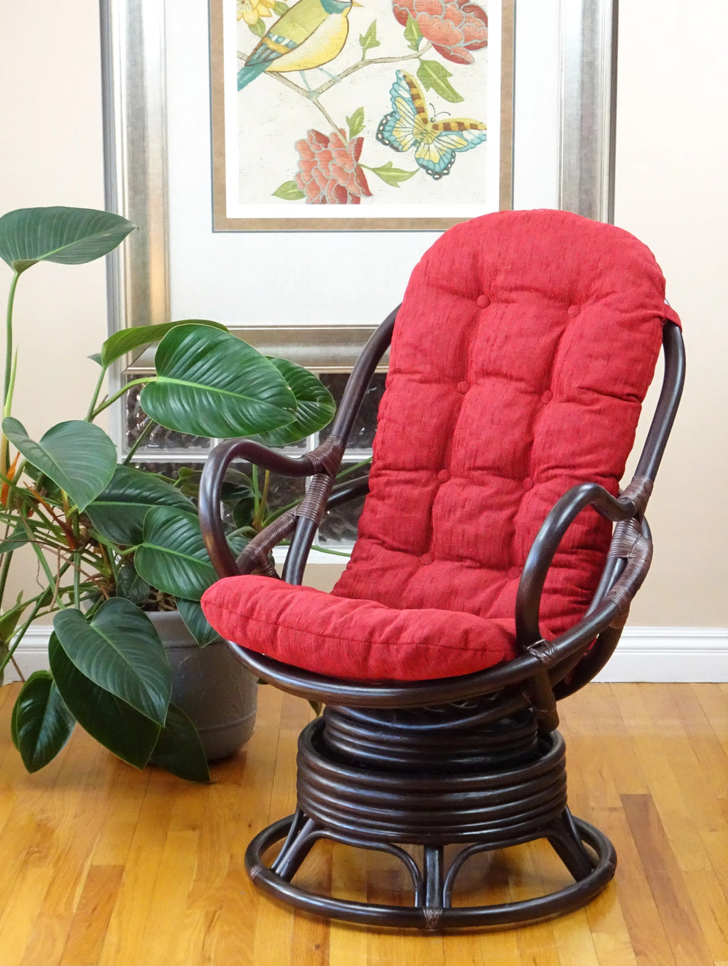 Natural Rattan Wicker Swivel Rocking Lounge Chair with Cushion U5543