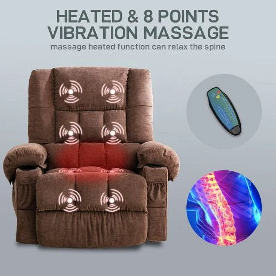 Brown Massage Rocker Recliner Chair with Heat and Cup Holders W2418