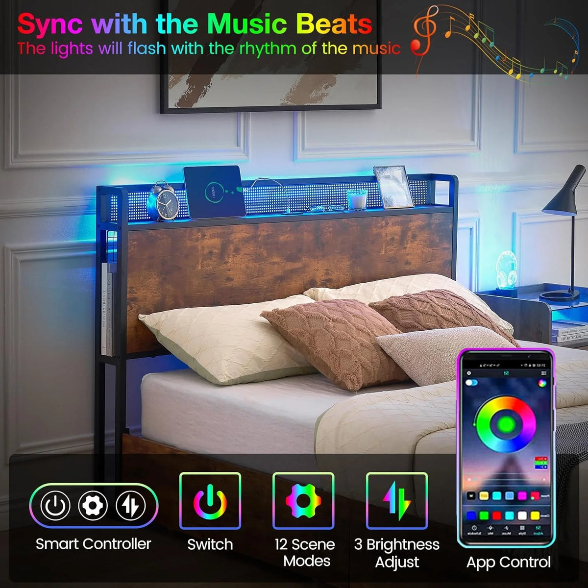 Queen Bed Frame with Storage Drawers and Charging Station Z439