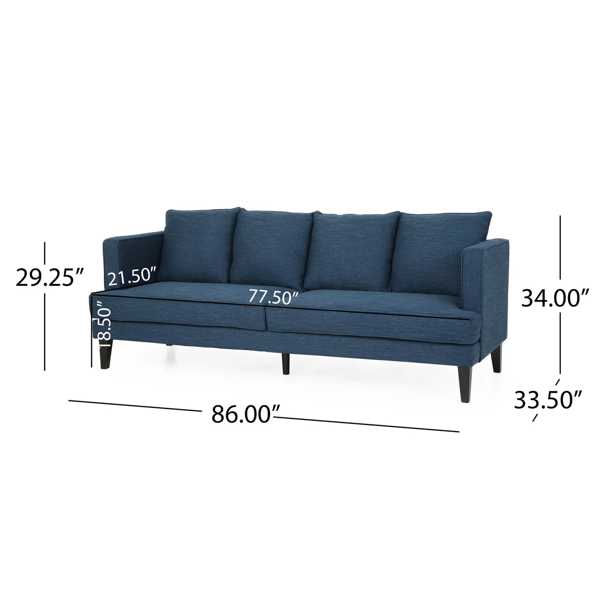 Navy Blue Fabric Sofa with Cushions U100626