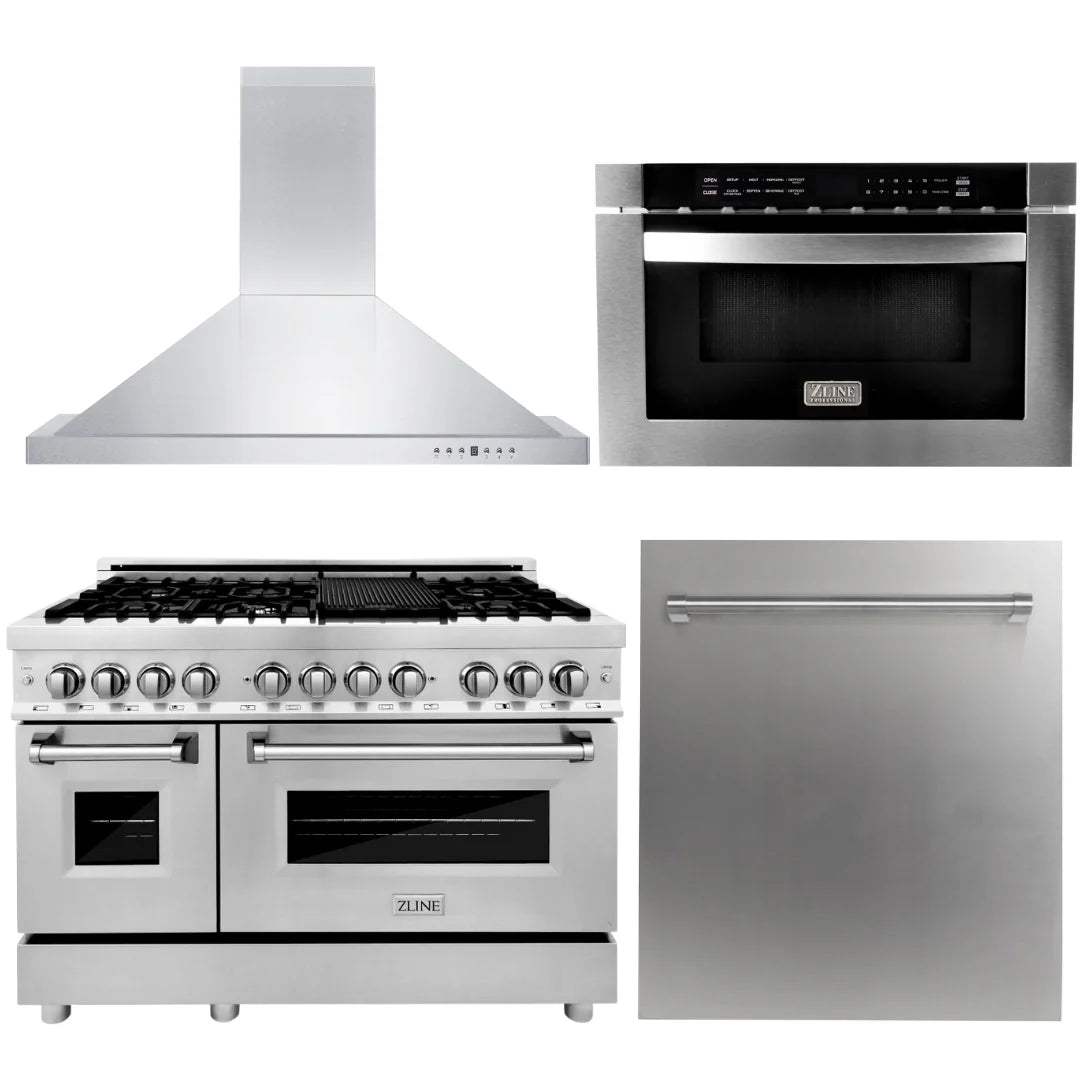 48 in. Dual Fuel Range, Range Hood, Microwave Drawer & Dishwasher E3503