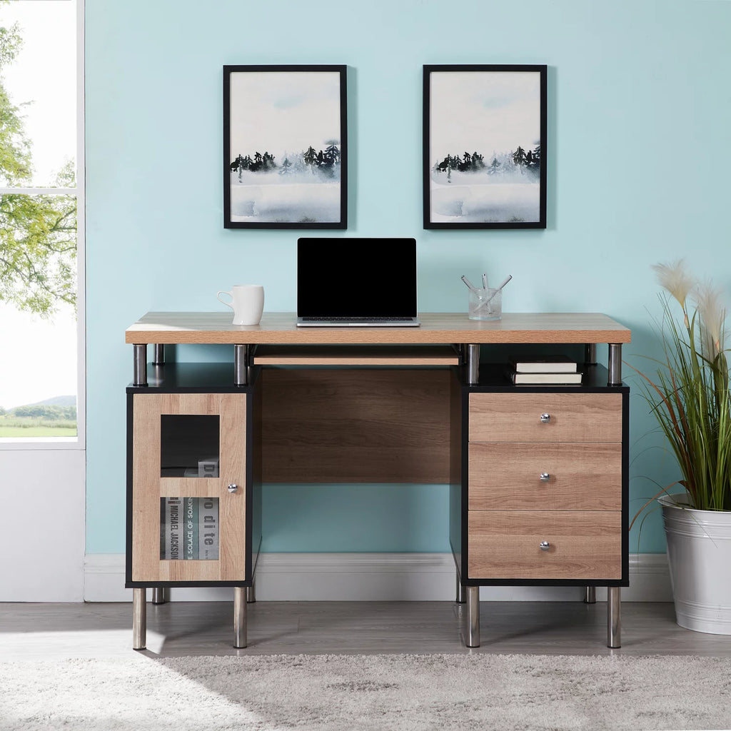 4-Drawer Two-Tone Small Desk with Storage and Charging Station H667405