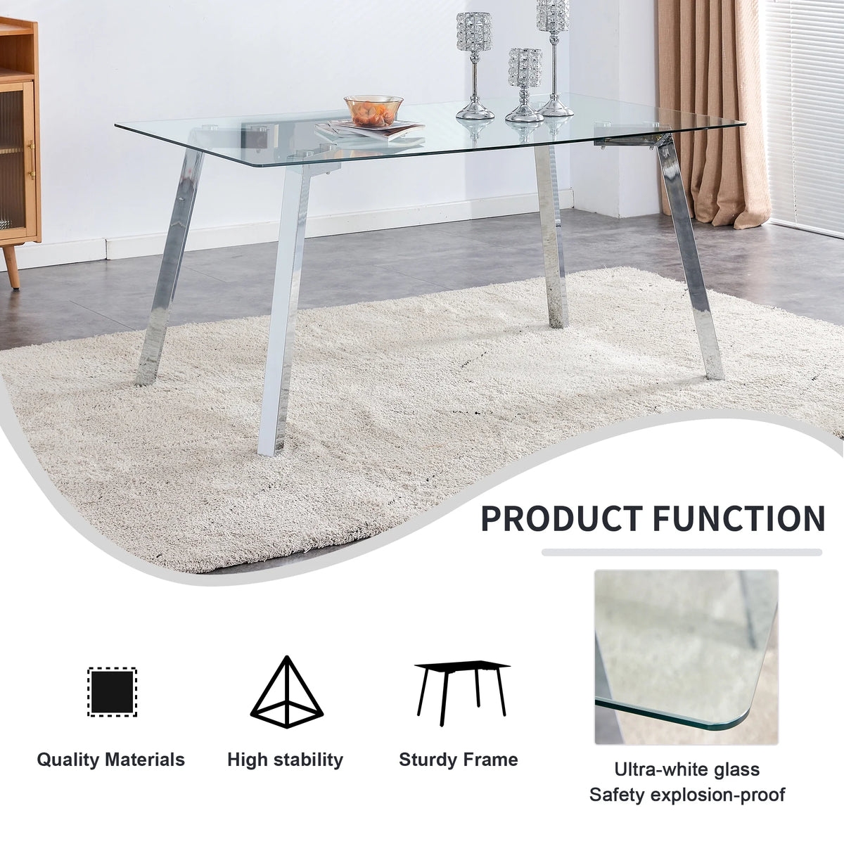 Rectangle Glass Dining Table with Metal Base N4310