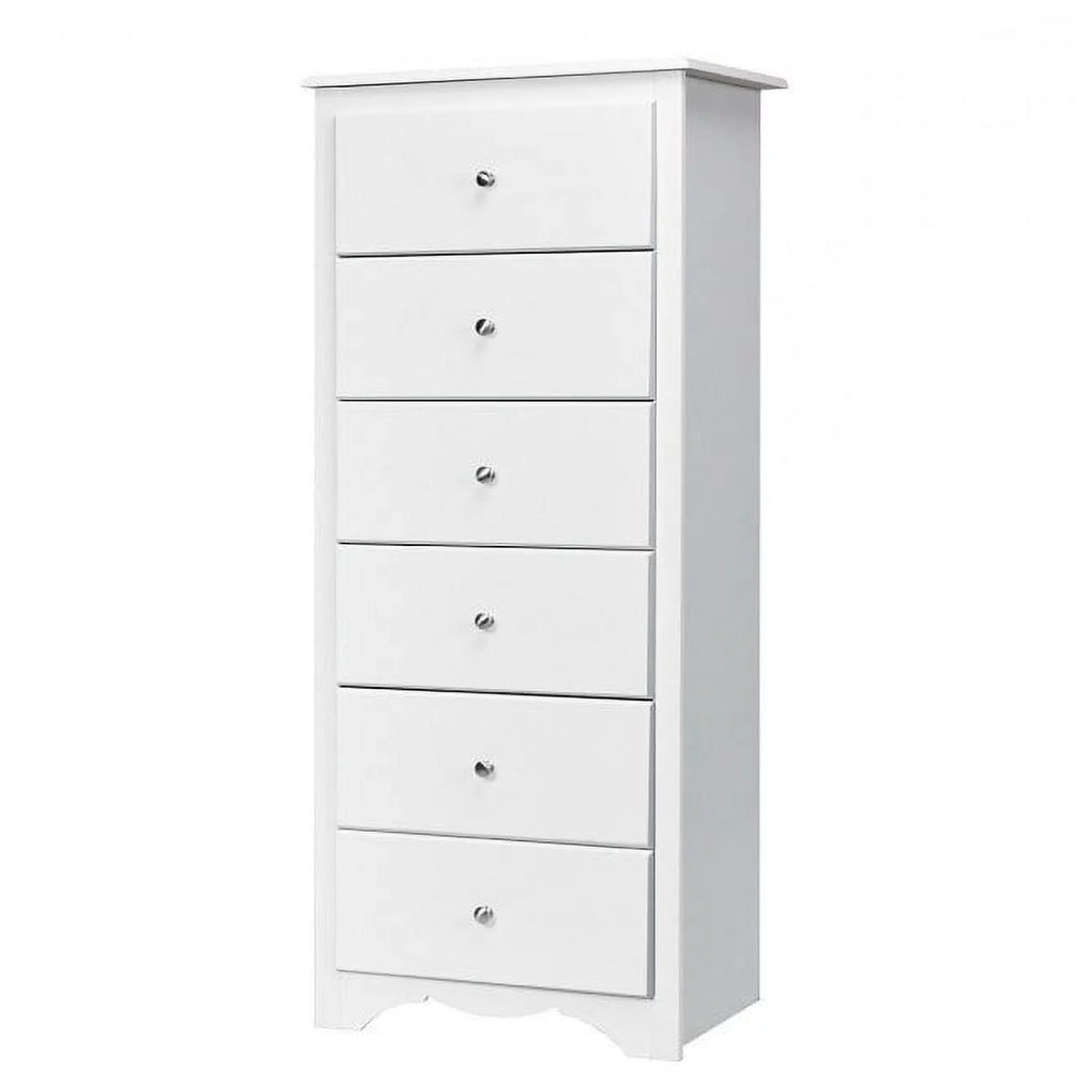 White 6 Drawer Tall Wood Dresser B38794
