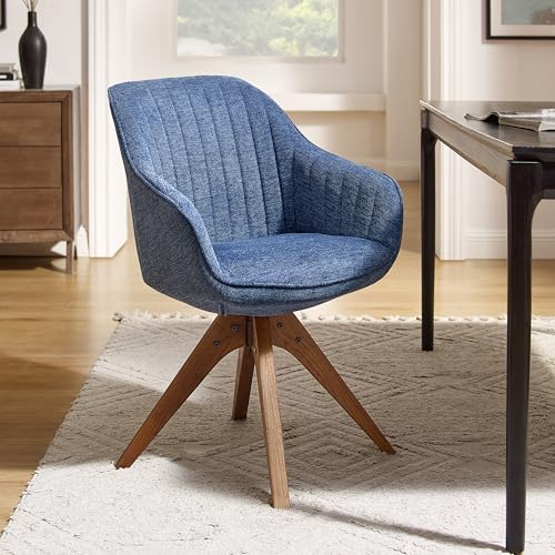 Off White Fabric Upholstered Swivel Accent Chair with Oak Wood Legs X54127