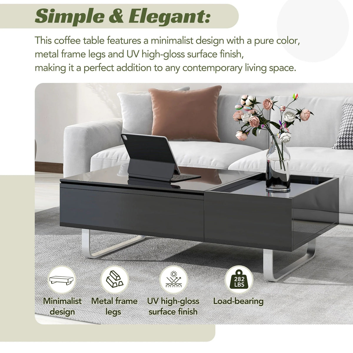 Black Metal Frame Coffee Table A957