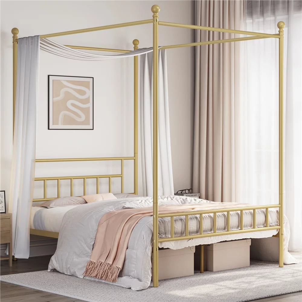 Black Metal Canopy Bed with Headboard and Footboard C1722