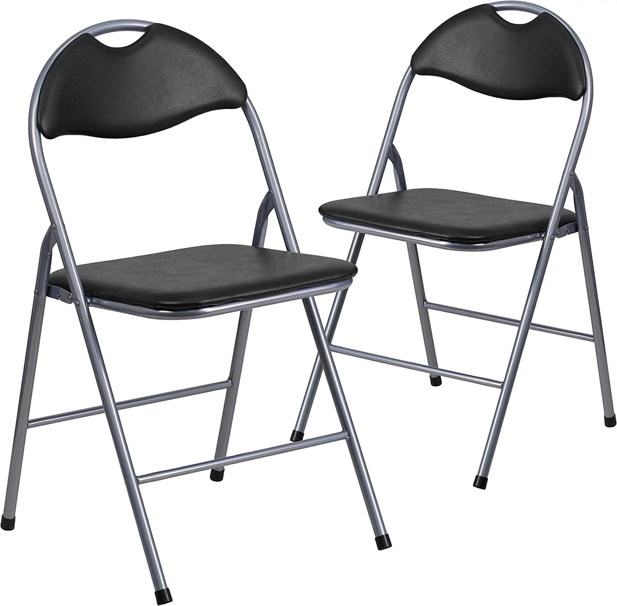 2 Pack Black Vinyl Metal Folding Chair with Carrying Handle C939405