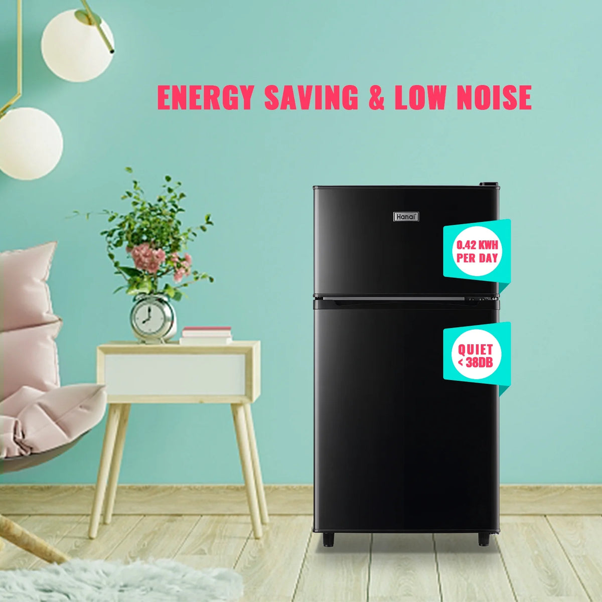 3.5 Cu.ft Dual Door Mini Fridge with Freezer Silver A9007