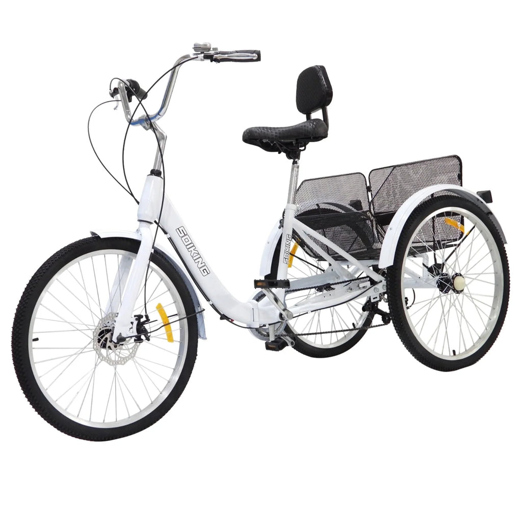 24-Inch 7-Speed Foldable Tricycle Cruiser Bike with Basket K425