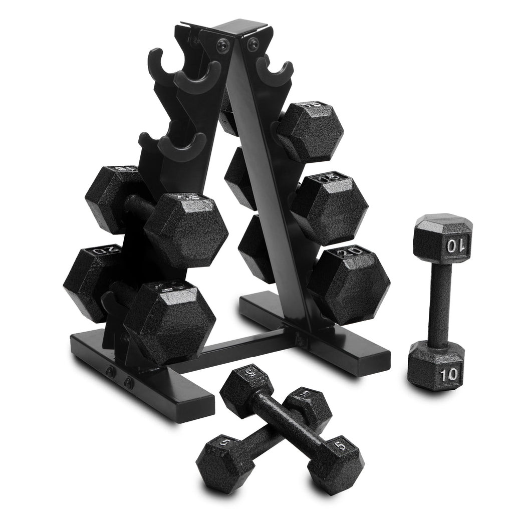 100 lb Cast Iron Hex Dumbbell Weight Set with Rack S922991
