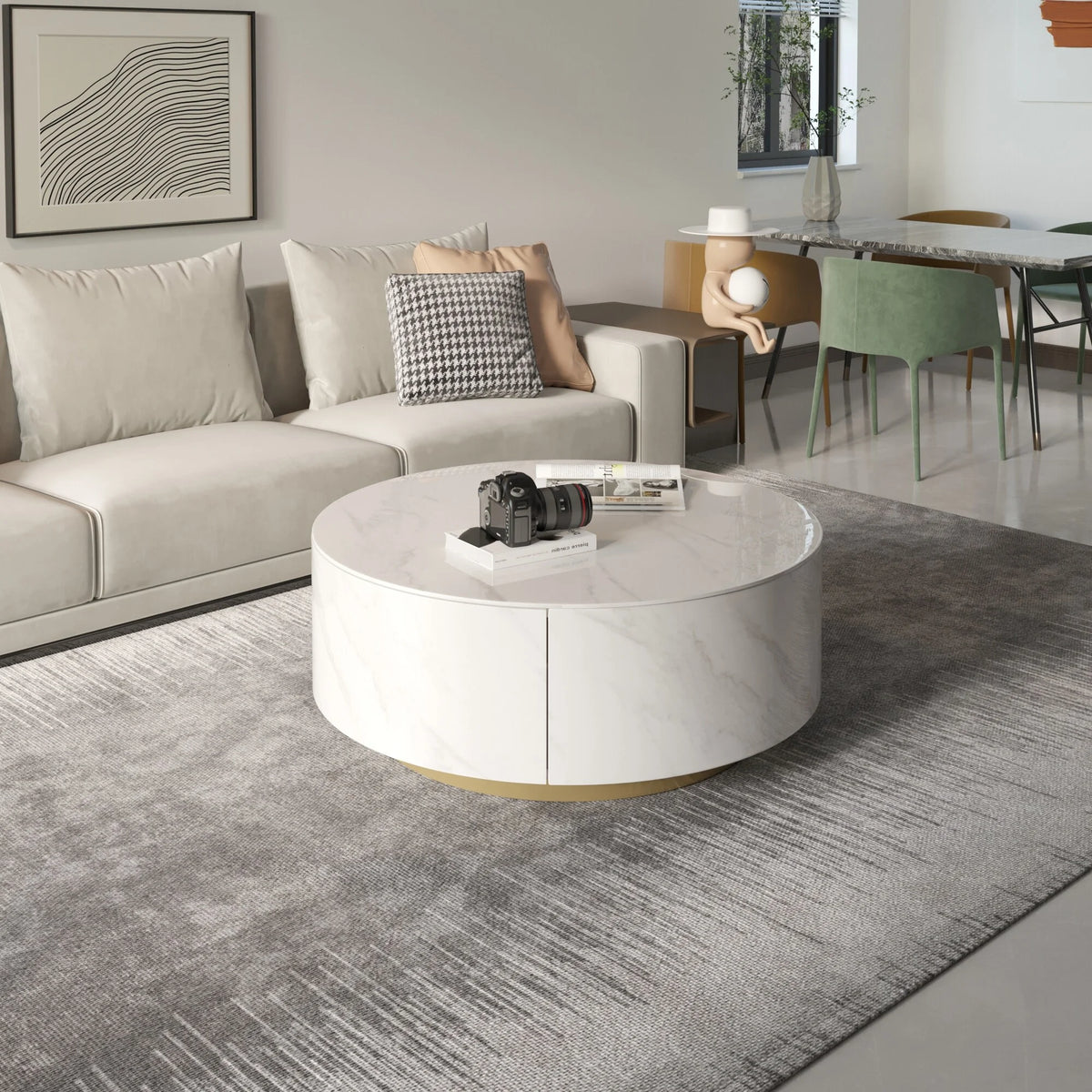 Round Coffee Table with 2 Drawers U81095