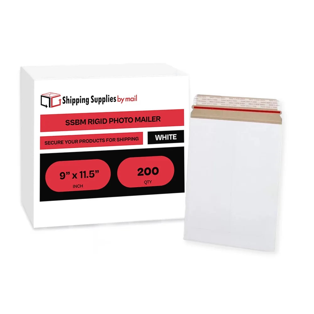 200 Pack White Cardboard Rigid Mailers with Self Adhesive Seal, 9" x 11.5" S64648